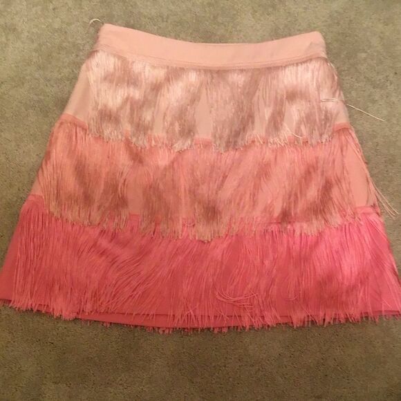 NWT Main Strip Pink Ombré Fringe Mini Skirt - Picture 3 of 4